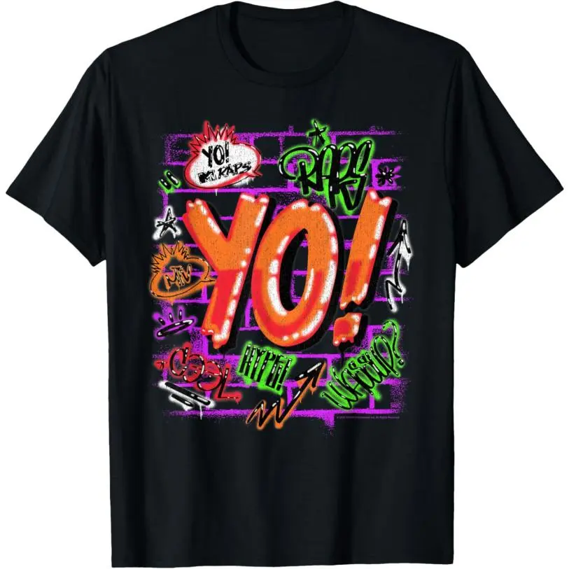 Yo! MTV Raps Classic Graffiti T-shirt, Sporty Chic Digital Print, Loose Unisex Cut with Round Neck & Short-Sleeve - Consult Chart, Garment, Casual