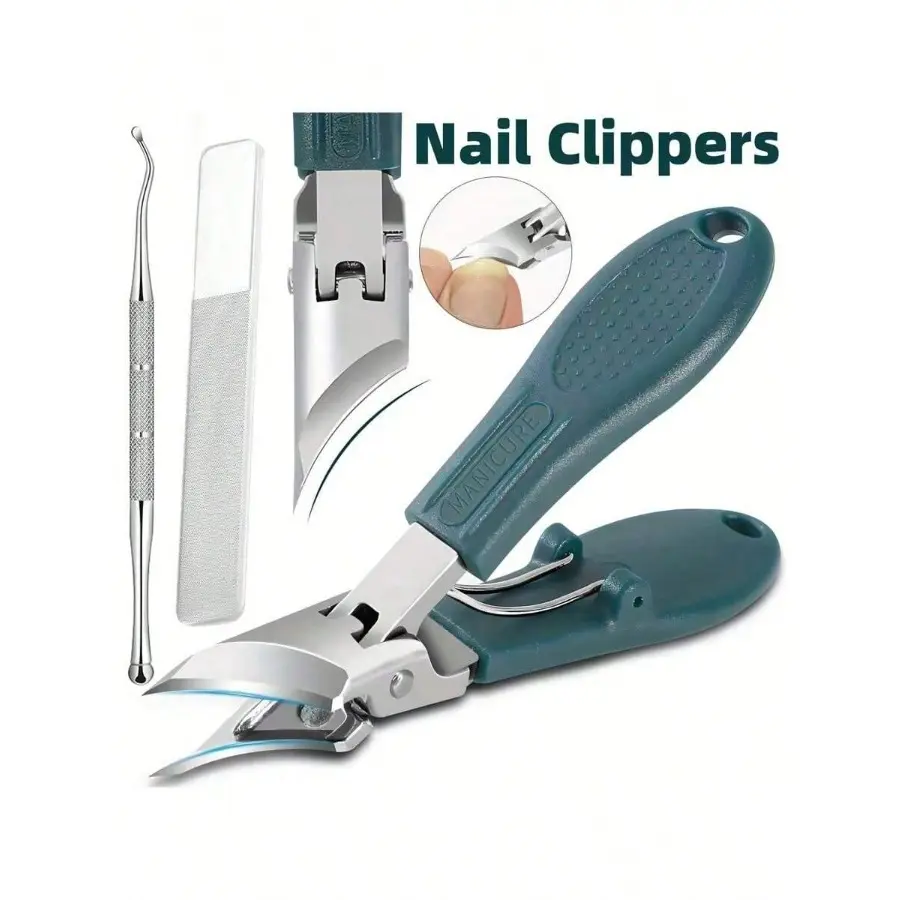 3pcs Professional Nail Clippers, 25° Angled Blades - Heavy Duty Stainless Steel,  Anti-Splash Design, Sharp Angled Edges For Precise Trimming - Suitable For Home, Nail Salons, Pedicure - Essential Nail & Foot Care Tool, Ergonomic Handle,