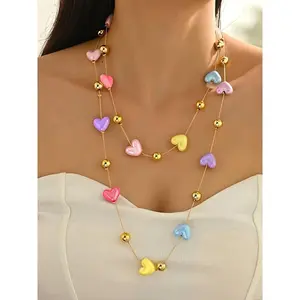 2026 New Women's Long Chain Acrylic Heart Bead Necklace, Trendy Casual Fashion Jewelry for Women, Ideal Bag Charm Accessory for Daily Use, Accessories For Women