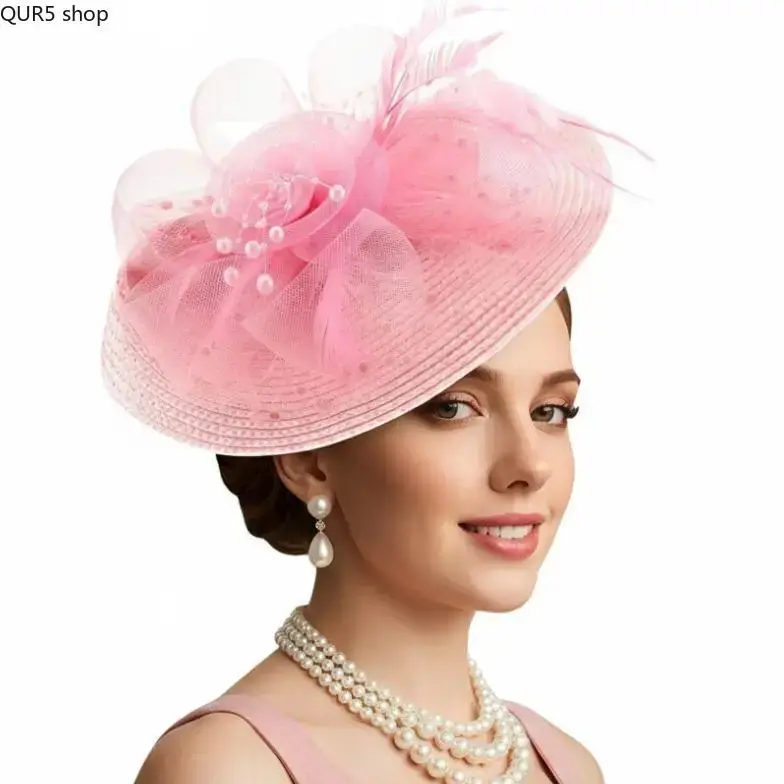 Women's Adjustable Elegant Vintage Fascinator Hat - Embellished with Delicate Mesh Flowers, Fluffy Feathers - Antique-Style Hair Decoration for Weddings, Formal Gatherings