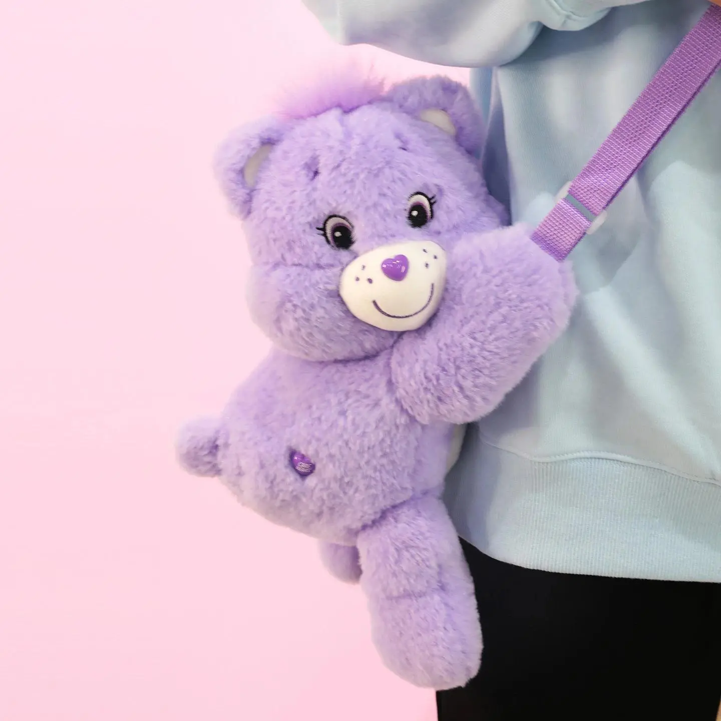 Care Bears 3D Plush Crossbody Bag 30cm Kawaii Fluffy Stuffed Animal Shoulder Bag Cartoon Bear Purse Women Travel Shopping Gift