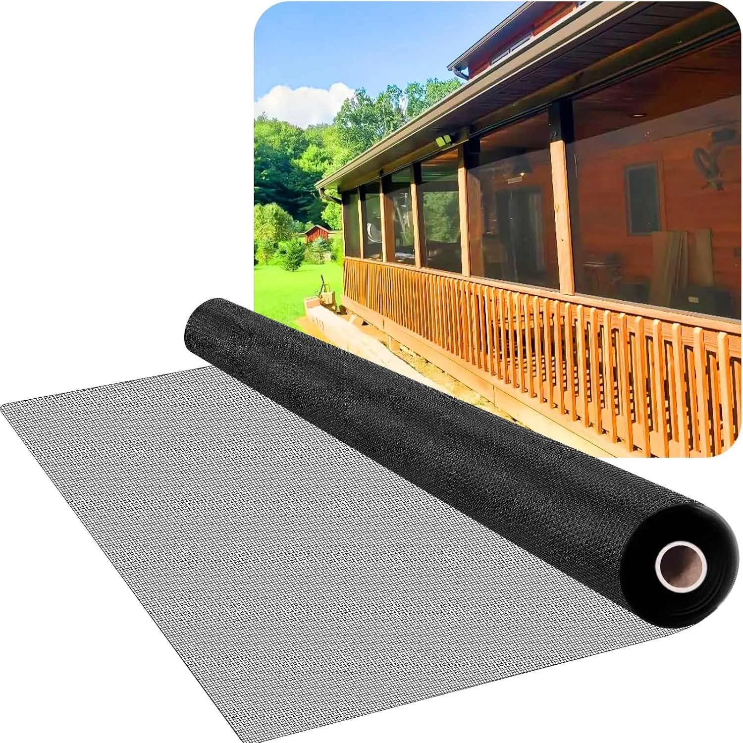 Fiberglass Window Screen Mesh Roll 48" x 100', Black |   Heavy Duty Fiberglass Mesh, Screen Repair, Window Screen Replacement, Patio & Sliding Doors, Black Mesh