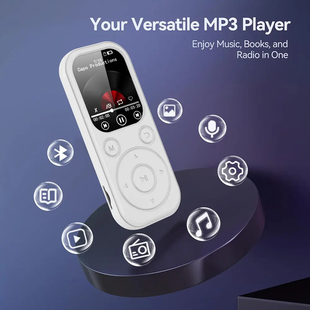 Compact Wireless Bluetooth MP3 Player - 5.4 Bluetooth Version, Type-C Fast Charging, External SD Card Support, FM Radio Recording, E-Book Function, No Built-In Memory, Chargeable Audio Device