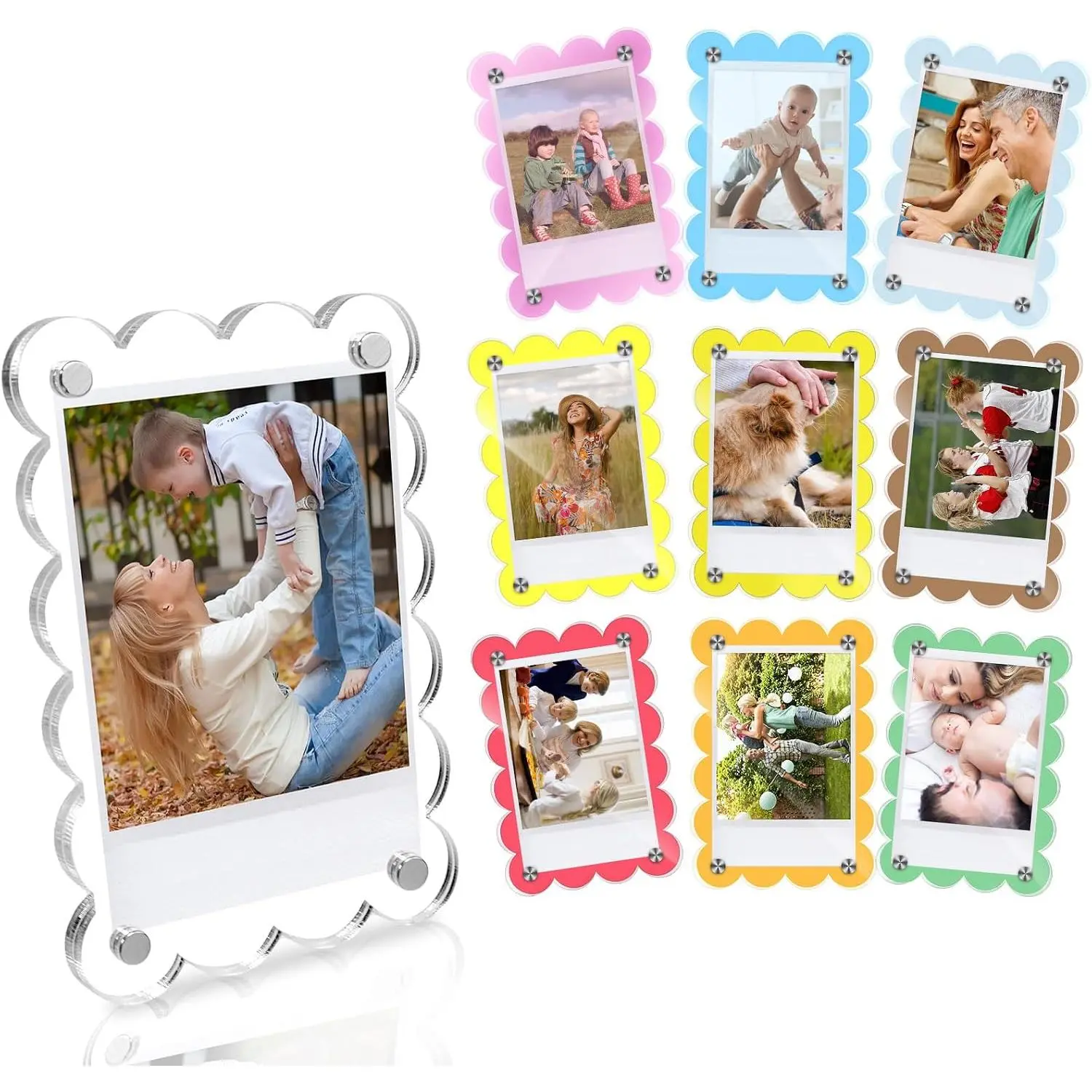 10 Pack 2.36 x 3.54 Inch  Fridge  Frame Scalloped, Double Sided  Frame, Refrigerator  Picture Frame for  Instax Mini