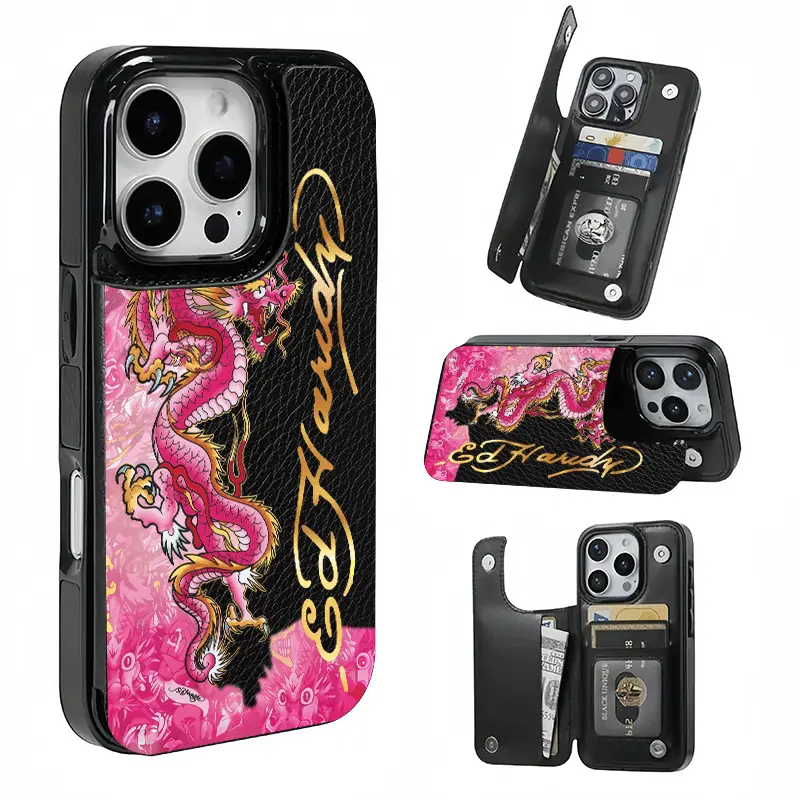 Painted dragon card holder phone case. This practical TPU phone case features a patterned design and includes a card slot function, capable of holding bank cards, bus cards, and various other cards. Suitable for iPhone 17/16/15/14/13/12.