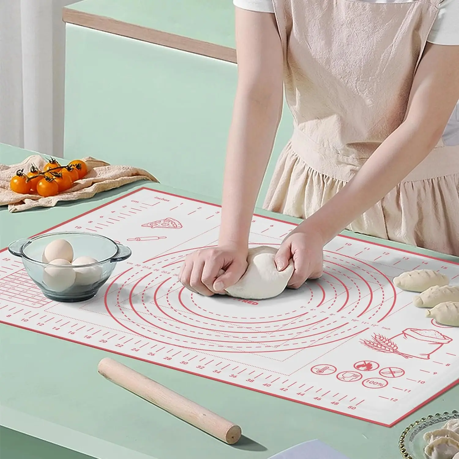 Pastry Baking Mat 16x24 Inch Large - Non-Stick Non-Slip Dough Rolling Mat with Measurement Markings for Kneading Pie Pizza Cookies Fondant Making Kitchen Counter Pad