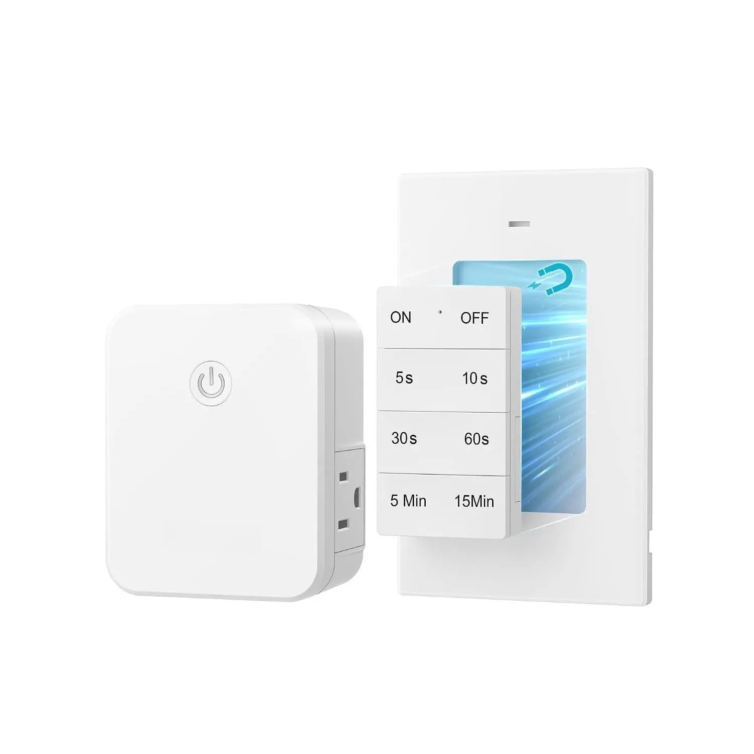 Remote Control Outlet with Timer, 2 Side Outlets, 100FT Range | 1  Remote & 1 Outlet, 5s/10s/30s/60s/5min/15min Timer, Garbage Disposal  , 15A/1875W for Lamps, Fans