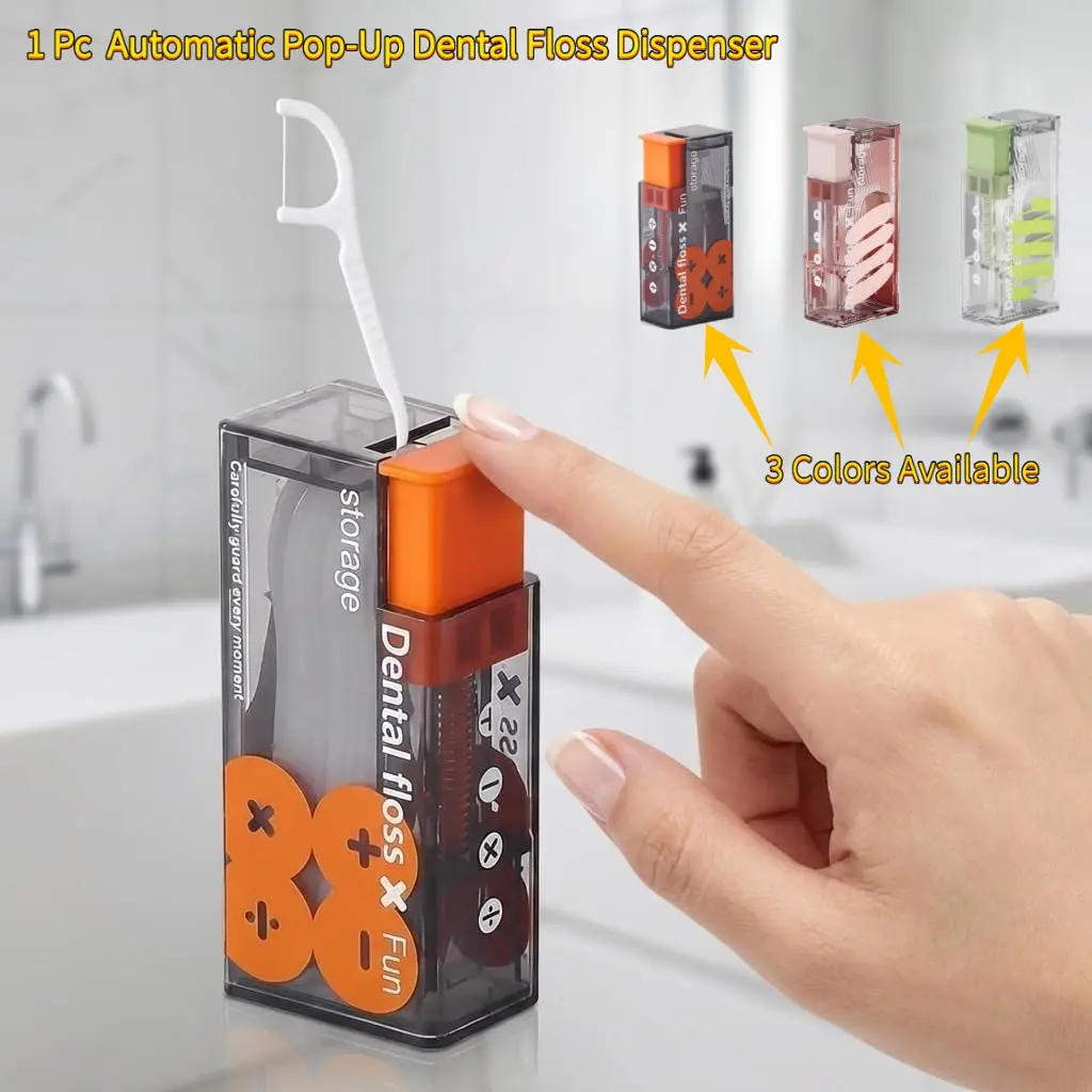 1PC Automatic Pop-Up Portable Oral Floss Dispenser with 10 Dental Floss Picks, Refillable Floss Pick Holder, Travel Size Storage Case for Floss Picks, Hygienic Floss Dispenser for Home, Travel Use