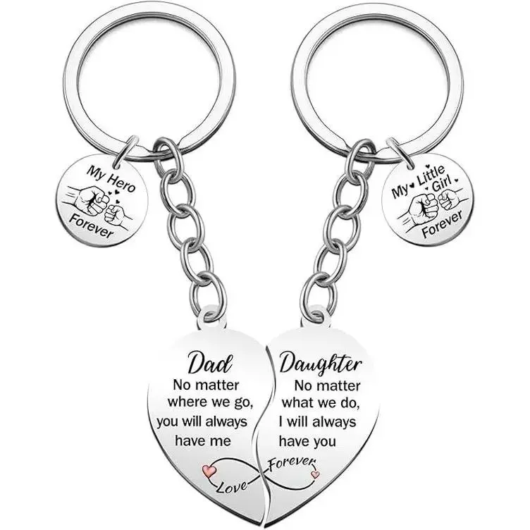 Fathers Day 2pcs Dad Daughter Heart Matching Keychains Set Father Day Gifts from Daughter Birthday Fathers Day Presents for Dad from Daughters Dads Keychain Daughters Keychain Unique Dads Stuff