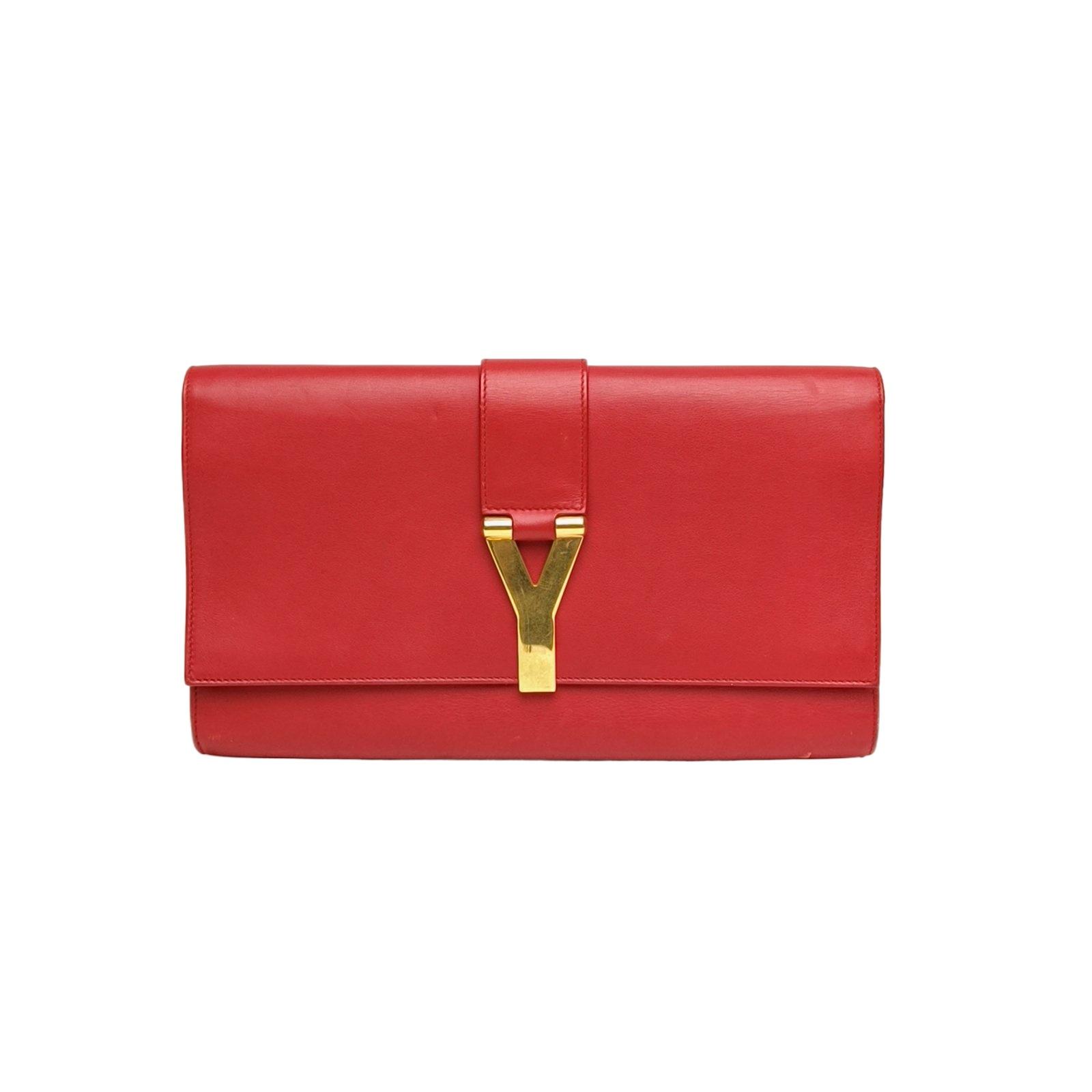 Pre-owned Yves Saint Laurent 【Diz】SAINT LAURENT Y Clutch Handbag Red Calfskin Pristine