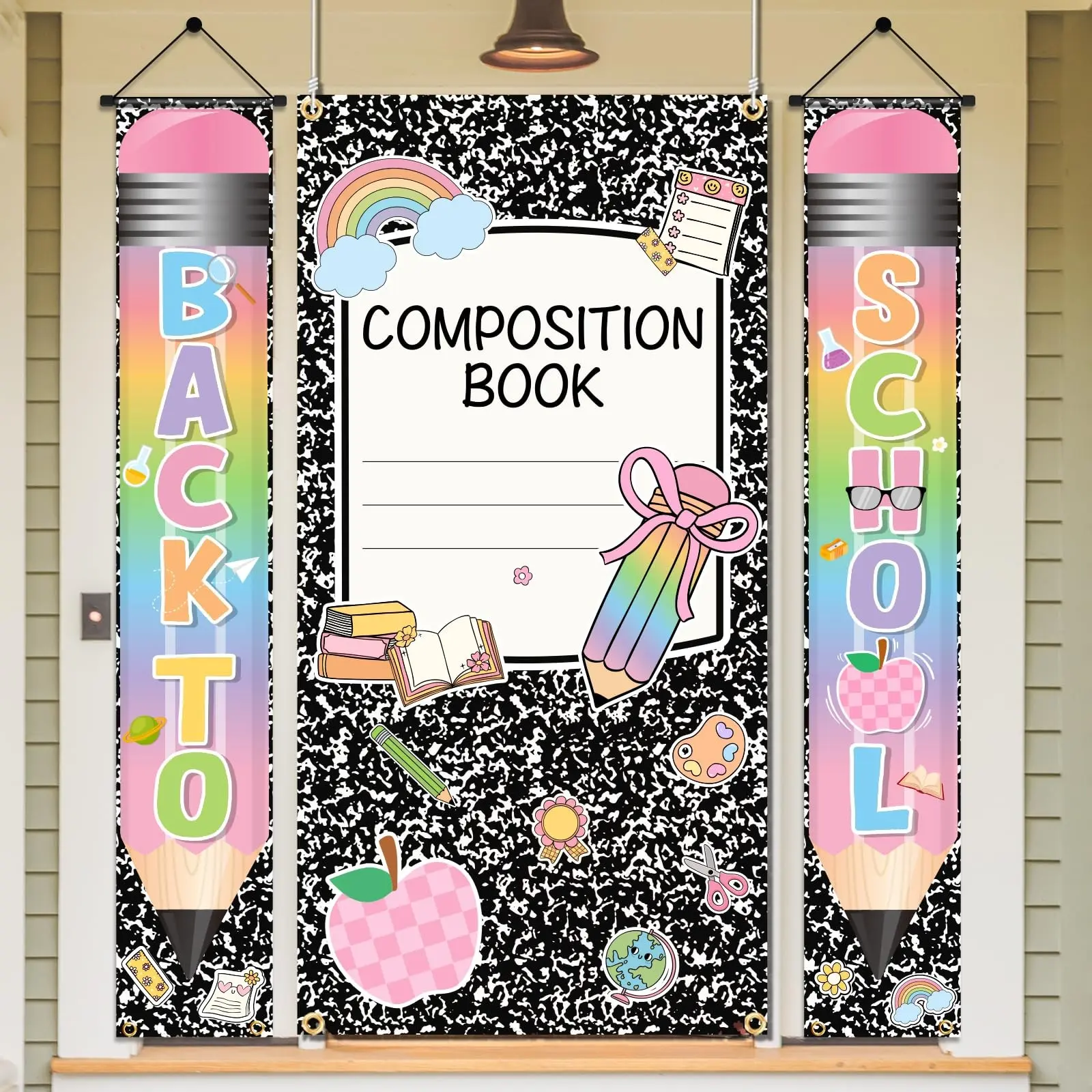 Classroom Door Banner Decor, Back-To-School Decoration, Pencil Hallway Banner, First Day of School Door Cover Decor, Essay Notebook Theme