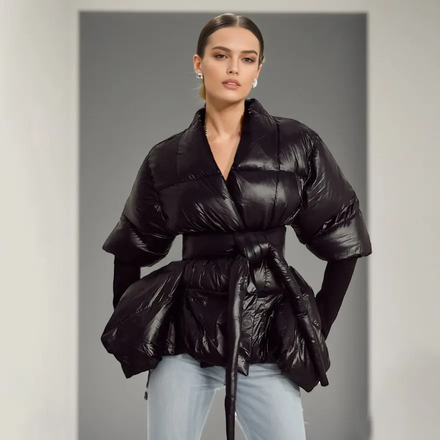 2026 Ocean Style Spring New Designer Cotton Jacket for Women Casual Slim Fit Long Sleeve Waist Tie Fashion Outer Coat