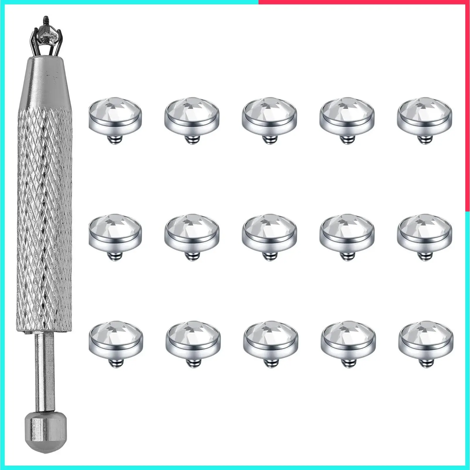 14G Stainless Steel Dermal Tops 4mm/5mm & Piercing Ball Grabber Tool | 15-Piece Microdermal Set