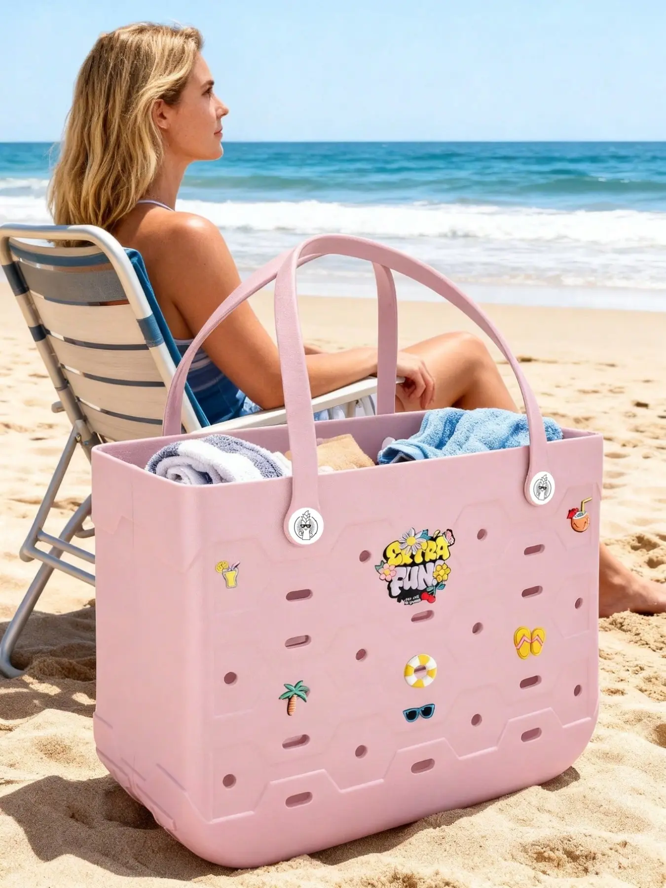 Eva Beach Bag for Women, Large Capacity Multi-Functional Handbag, Beach Tote Bag, Travel Bag, Storage Bag, Swim Bag, Gym Bag, Lightweight and Stain-Resistant