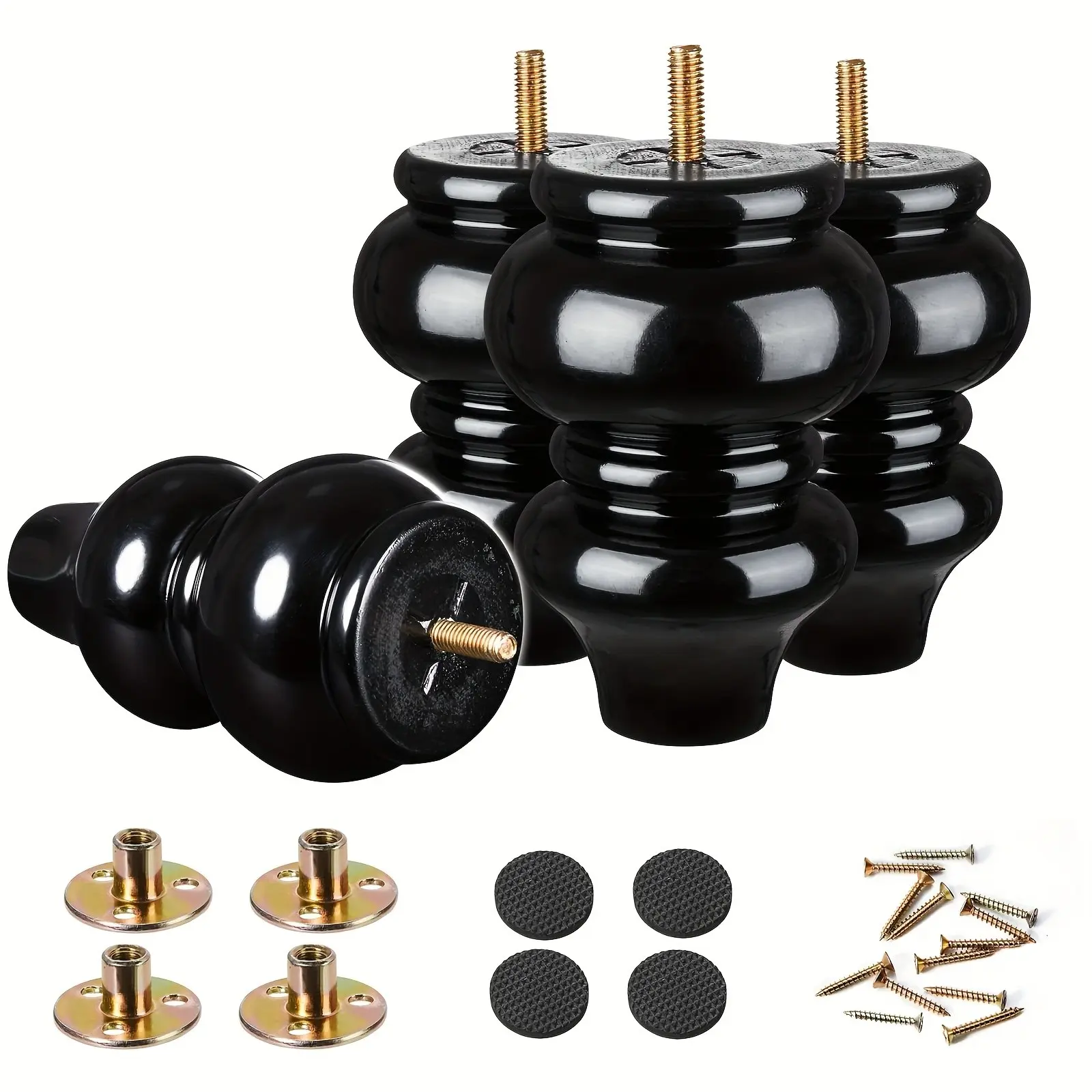 8-Inch Wooden Furniture Legs Set of 4, Solid Round Screws, Replacement Legs for Home, Sofa, Couch Cabinet, Chair, Hardware