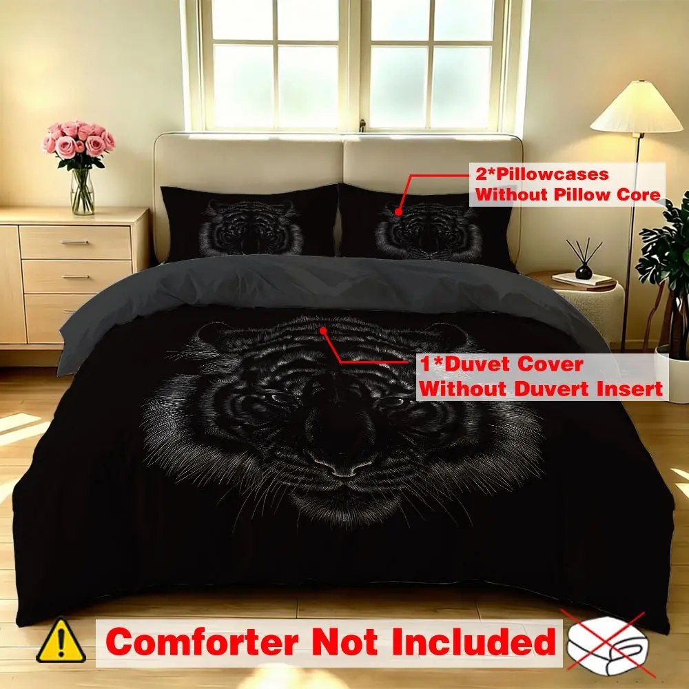 3pcs Tiger Print Bedding Set, Soft Polyester, No Padding, Single & Twin Size, Modern Style, Ideal for Bedroom, Dorm, Gaming Hotel, Gift