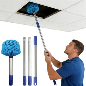 Cobweb Duster with Extension Pole, 10 FT Stainless Steel Pole with Spider Web Brush  Ceiling Fan Duster for Outdoor Indoor Cleaning,  UP to 16-18 FT