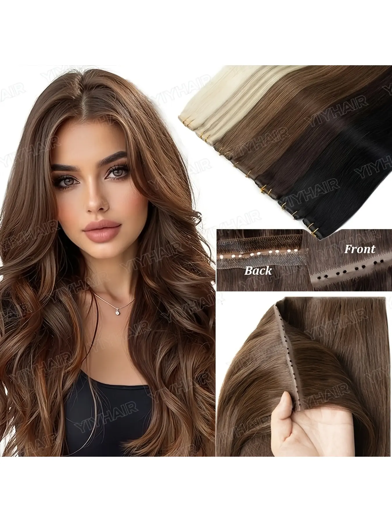 Invisible PU Light Beige Double Weft Extensions for Women - Natural Brown Twin Tabs, Seamless Handmade Micro Link Itips Hair Extensions Without Glue