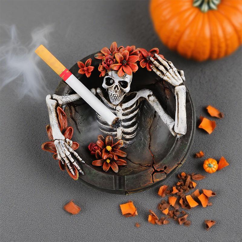 Unique Flower Skull Ashtray Cool Gift Resin Desktop Ornament Home Decoration