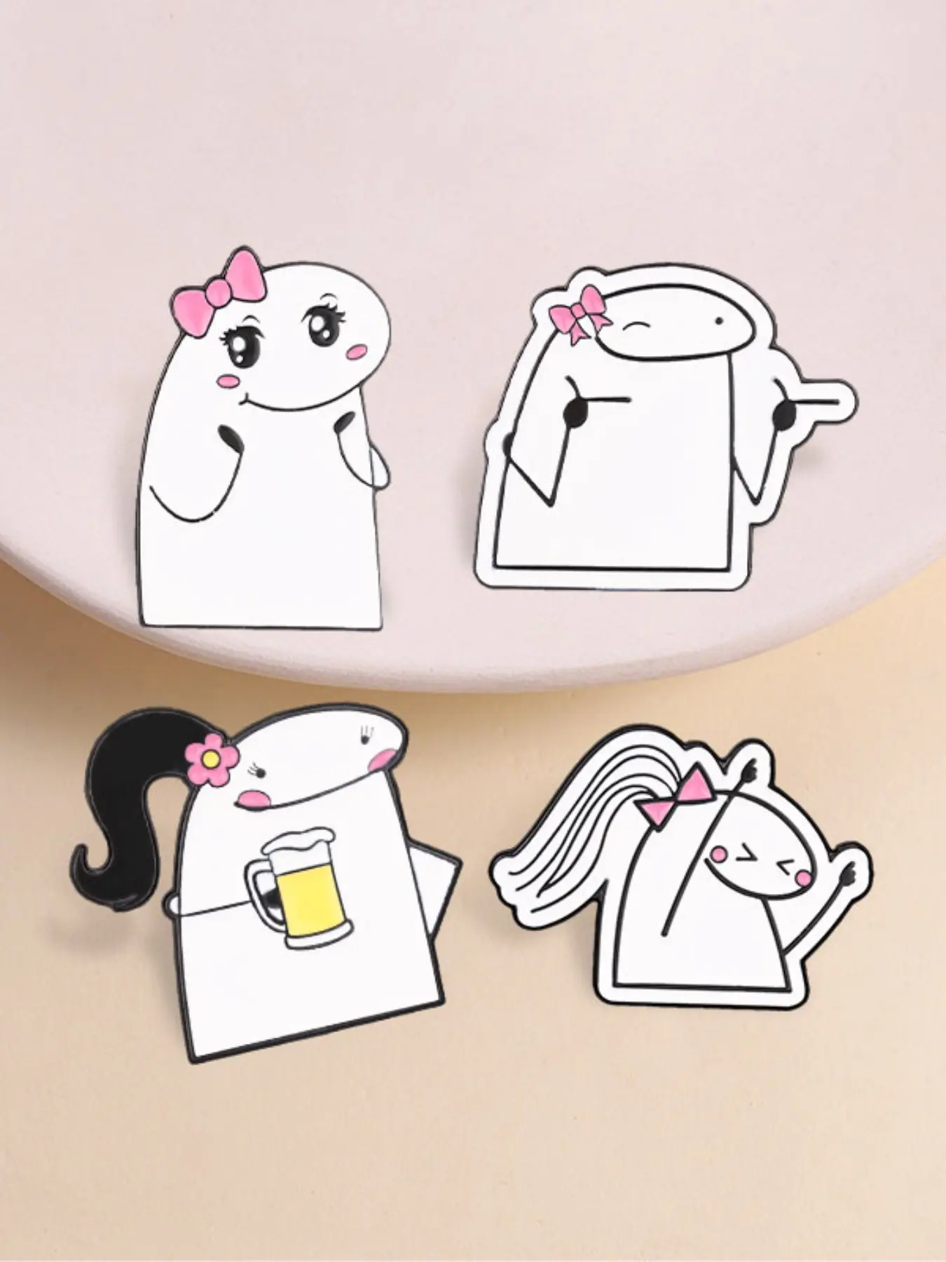 4pcs Flork Meme Enamel Pin Set, Funny Cute Girl Mood Brooch Pack, Unique Accessories for Fans, Perfect Gift Idea, Alloy Brooch Pin