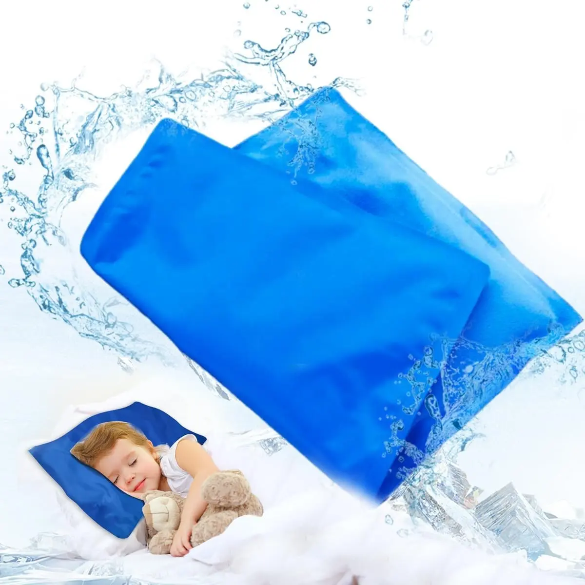 Reusable Blue Pillow Cooling Pad Mat - Cold Relief for Night Sweats, Migraines - Home Supplies Gift, Pillow Pad