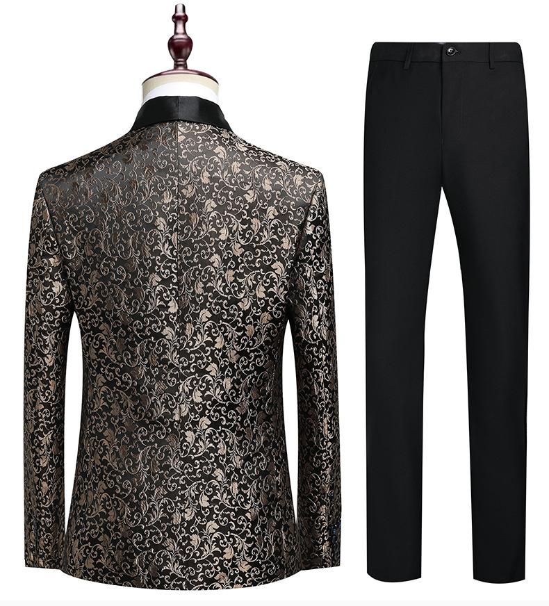 Men's Slim Fit Jacquard Shawl Lapel Suit  Korean Style Business Formal Blazer, Center Vent, Four Seasons Wear