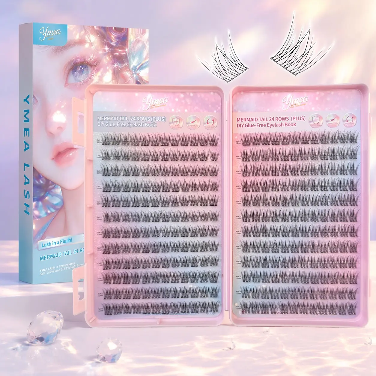 No Glue Self Adhesive False Eyelashes, Ultra Thin Natural Wispy Lashes, Lightweight Breathable Comfortable Wear, Invisible Lash Extension Effect, Easy Quick Application & Removal, Soft Fluffy Fake Eyelashes for Natural Eye Makeup Look