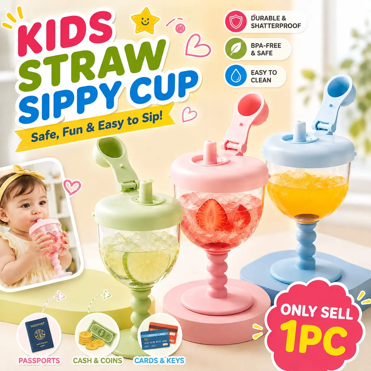 1pc covered training cup with straw, anti-drop high-footed juice and milk drinking, party and holiday gift