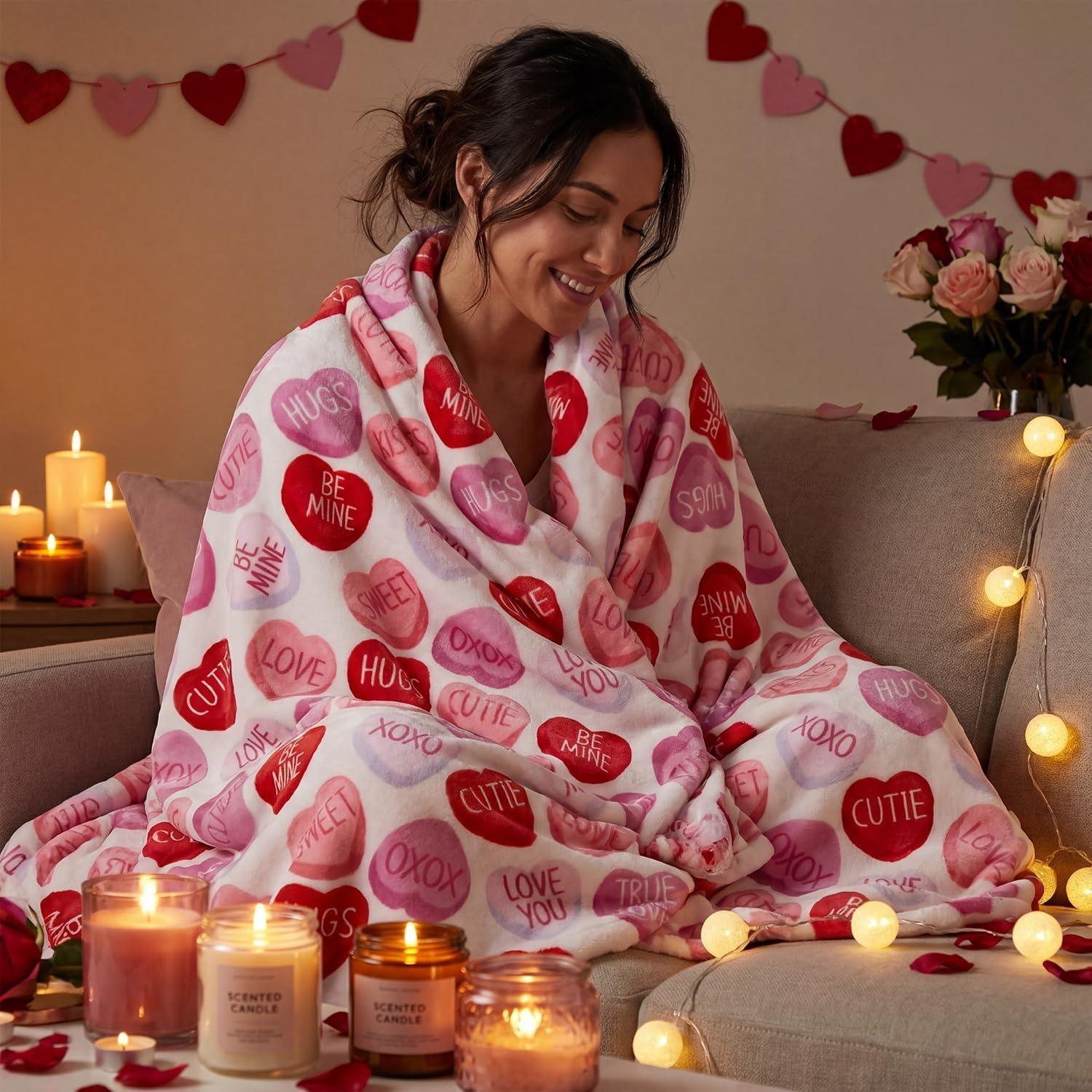 Valentine Flannel Blanket Throw, Pink Hearts with Words Soft Fuzzy Plush Cozy Fleece Blankets for Couch Sofa Bed Lounging, Ideal Gifts for Kids Adults Wife Self, 50x60 Valentine Flannel Blanket Throw, Pink Hearts with Words Soft Fuzzy Plush Cozy Fleece Blankets for Couch Sofa Bed Lounging, Ideal Gifts for Kids Adults Wife Self, 50x60