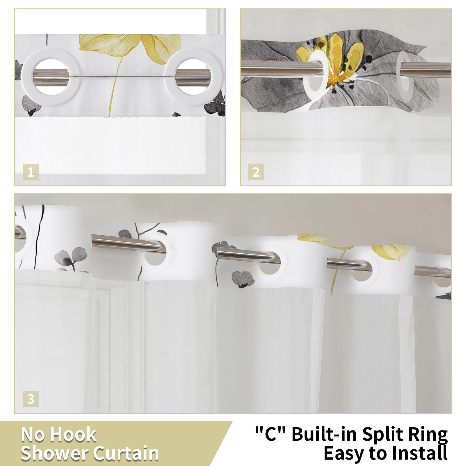 Ink and wash flower double-layer shower curtain, no hooks, fresh country style home decoration, bathroom accessories, 72x75in