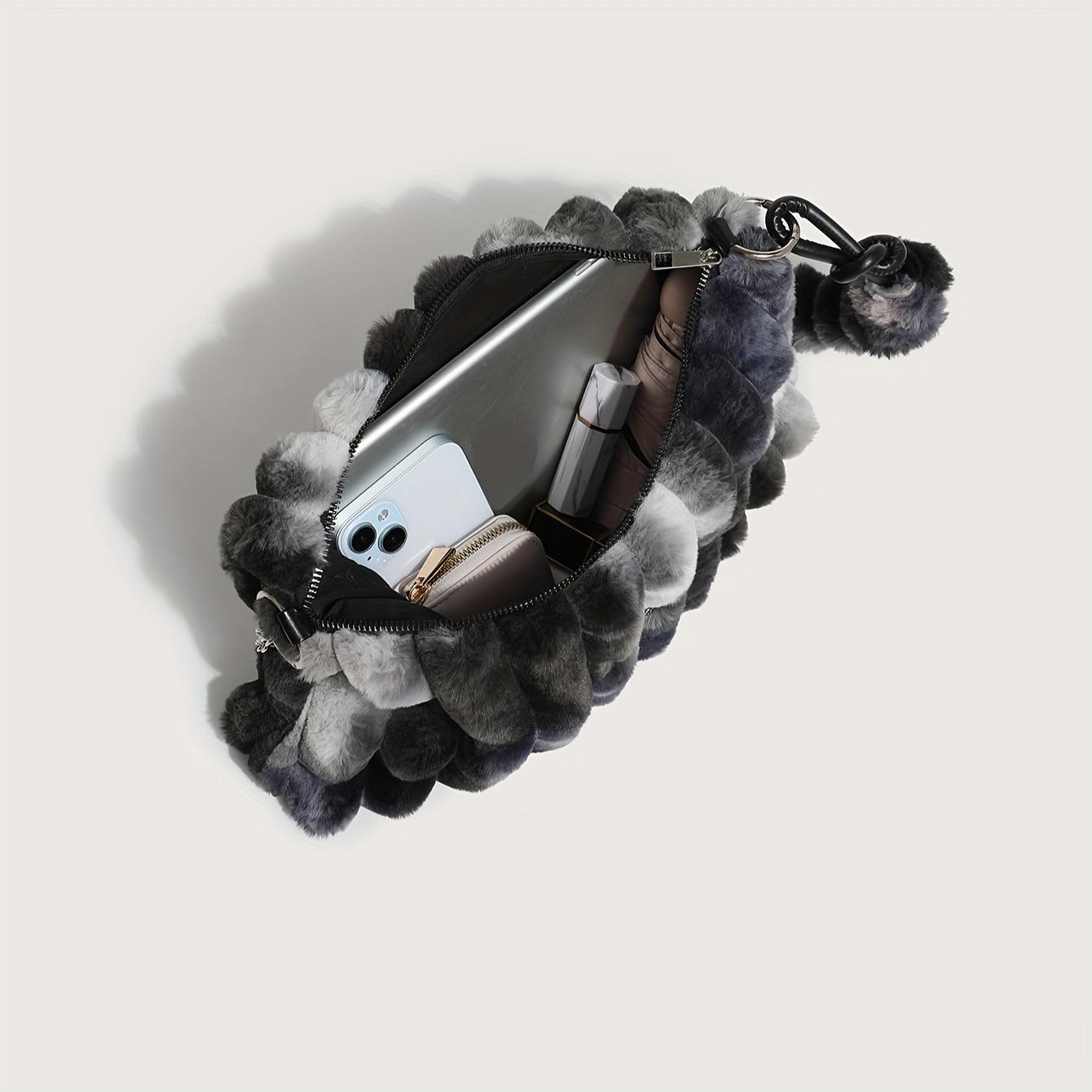 2025 Women's Lightweight Plush Faux Fur Crossbody Bag with Detachable Adjustable Chain Strap Large Capacity Zipper Closure Mixed Colors Caramel Versatile Shoulder Bag for Women Fashion Accessory Crossover Handbag Soft Texture Purse