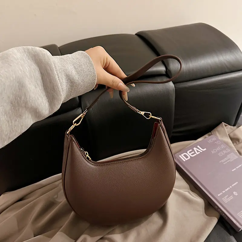 Women's Simple Style Plain Color Moon-Shaped Shoulder Bag, Casual Trendy Novelty PU Leather Handheld Bag Purse, Fashionable Hobo Bag for Daily Use, Crescent Bag, Handbag Shoulder Purse women crossbody commuter cute hobo purse stylish party