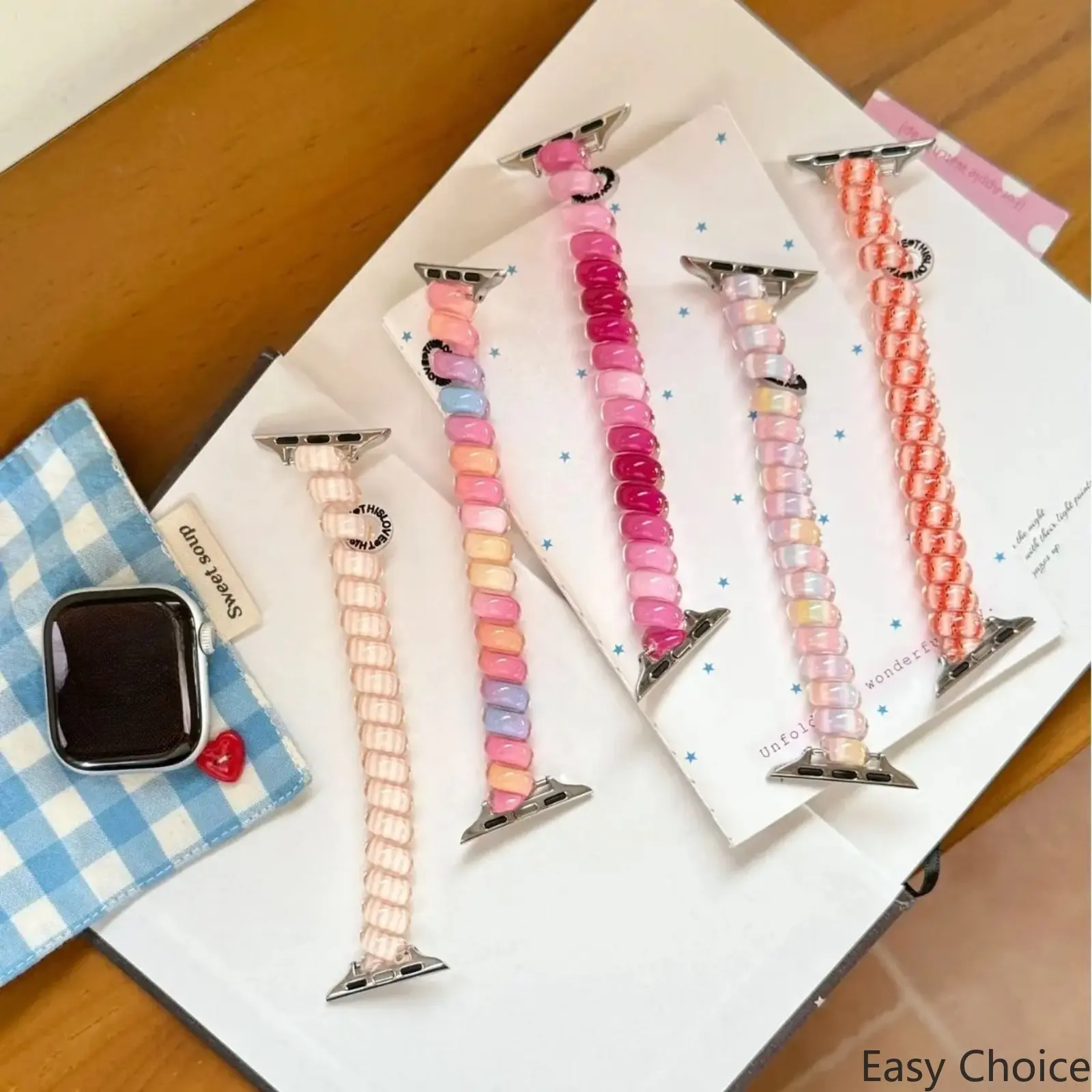 Colorful phone strap/hairband watch band, elastic band, compatible with Apple Watch Series 1-11 Ultra SE (watch not included), stylish and versatile wristband. tiktokshopbacktoschool