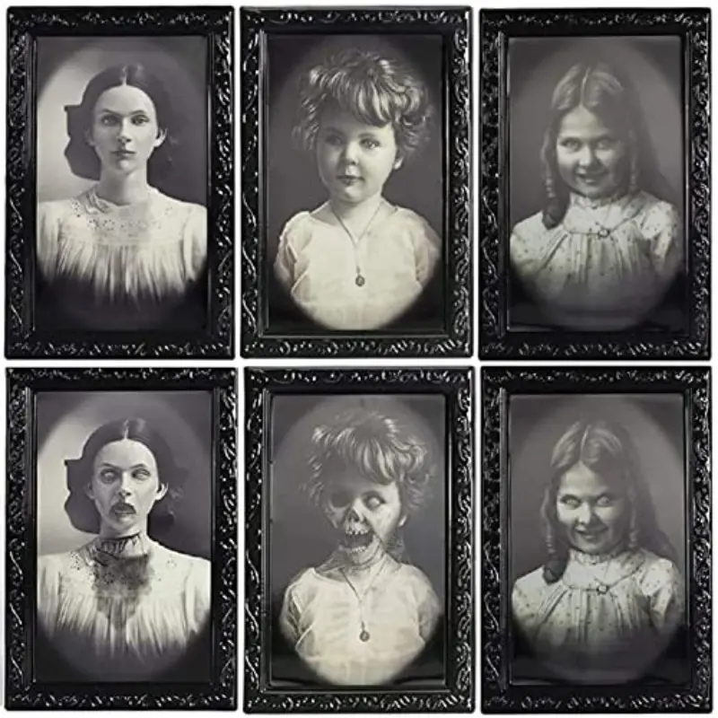 3pcs 3D Face-Changing Illusion Photo Picture Frame Set - Retro Vertical Wall-Mounted Moving Portrait Panels for Haunted House, Horror Party Decorations & Magic Trick Display - Easy Install 3D Moving Picture Frames for & Themed Events