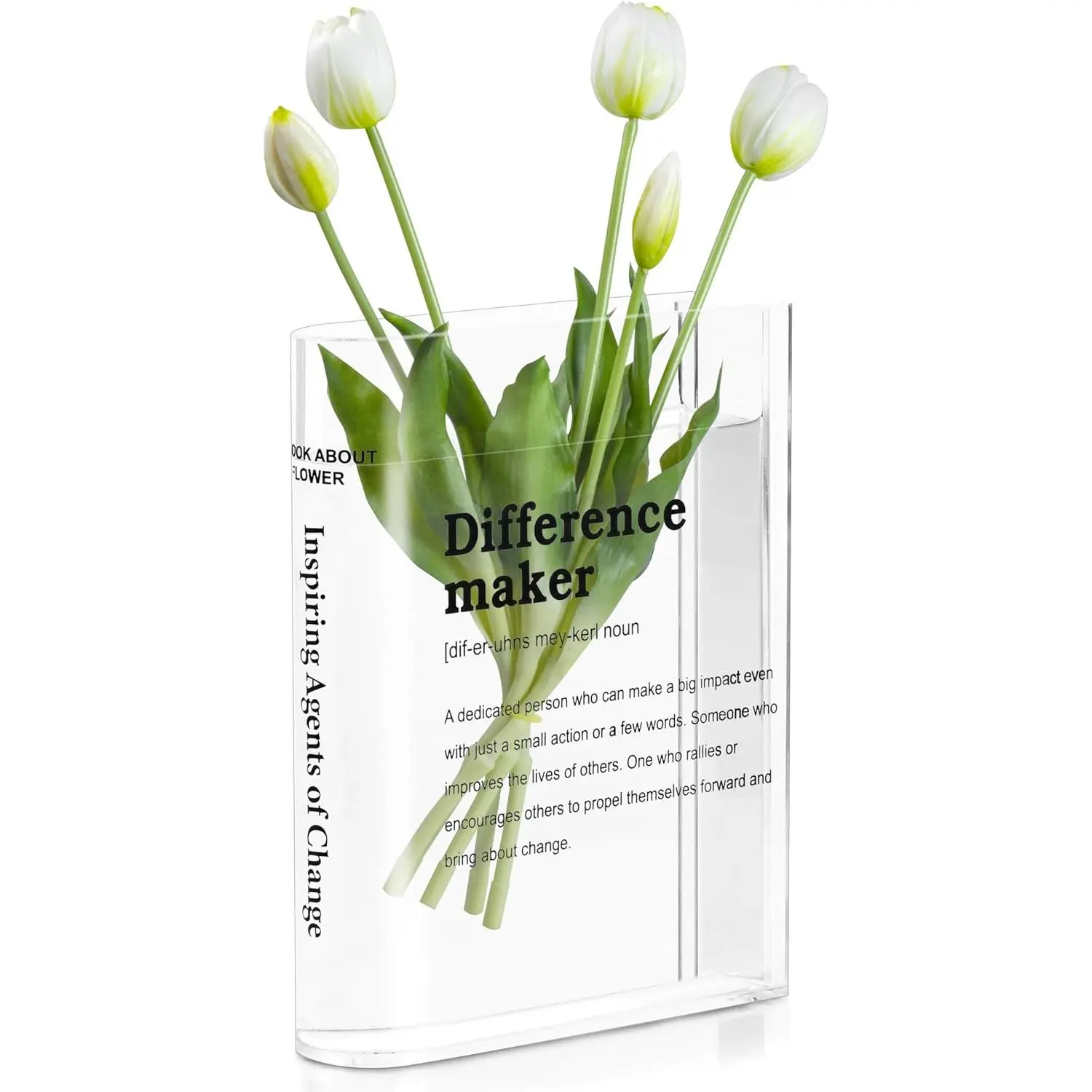 Clear Acrylic Book Vase for Flowers, Transparent Flower Vase for Home Decor, Simplicity Bookshelf Decor, Unique Stuff for Book Lovers, Difference Maker, Gift to Motivate(Clear)