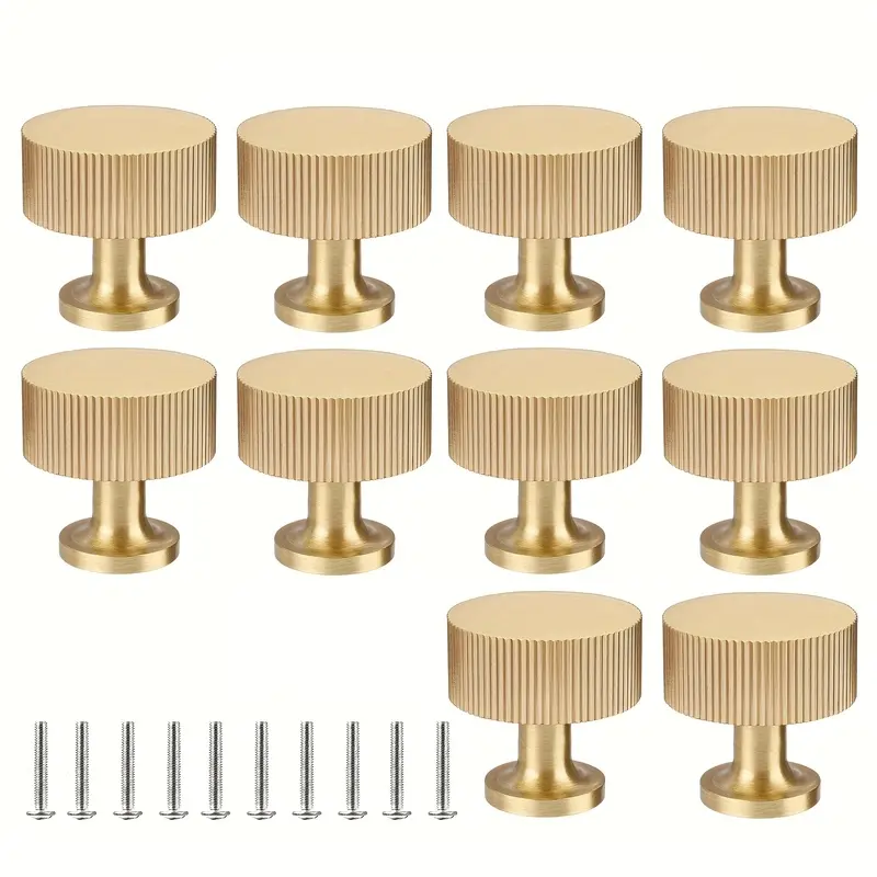 10pcs - Gold single-hole handle, Knobs, modern minimalist style, suitable for cabinets, drawers, dressing tables, and shoe cabinets; aluminum alloy material, stays like even after long-term use. Screws included.