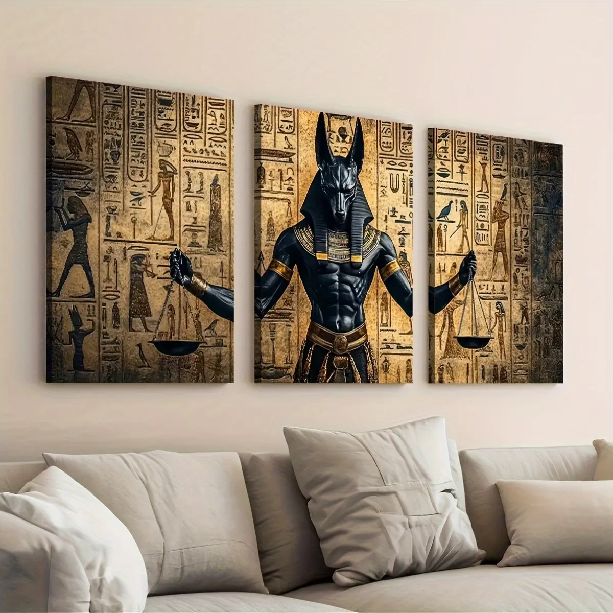 3-piece 2D flat print, ancient Egyptian classic figures and religious art, framed canvas paintings and posters, ready to hang, home decoration, wall art, room decoration, high-definition print, holiday gift, decorative hanging paintings for living room, b