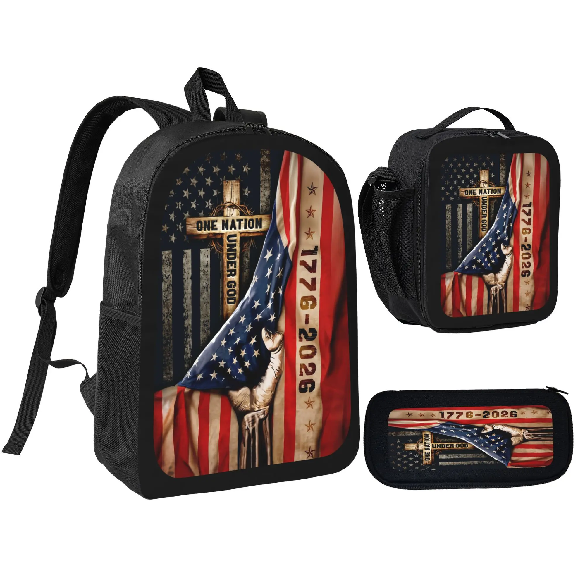 One Nation Under God 1776 Christian Backpack Patriotic American Flag Vintage Cross Everyday Bag Birthday Gift