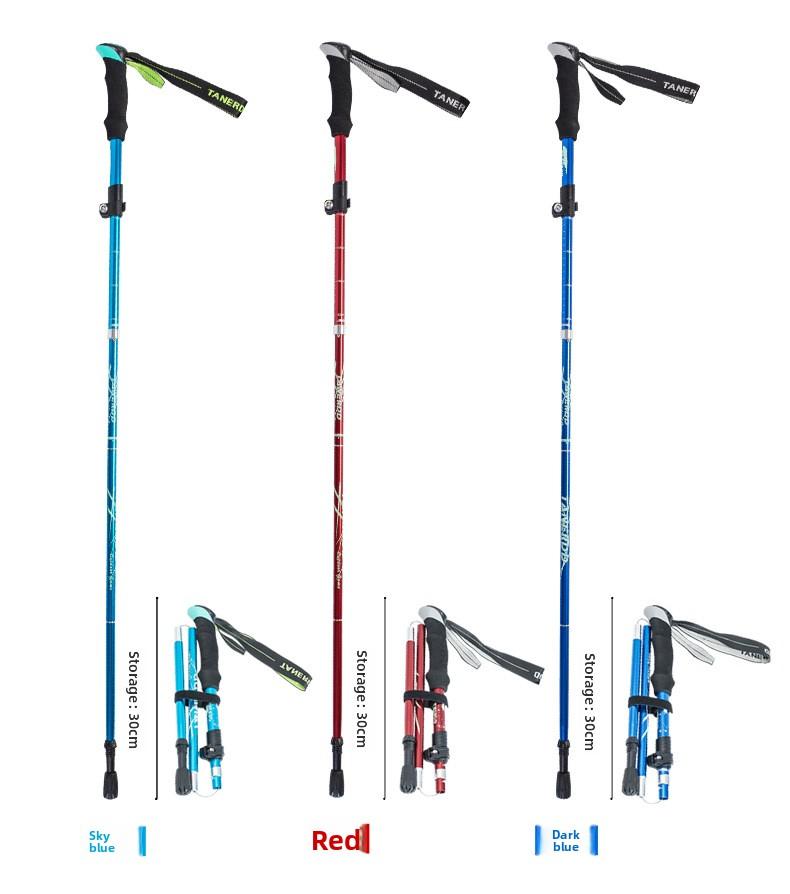 Aluminum alloy folding trekking pole, ultra-light and ultra-short, telescopic outdoor walking stick for hiking and climbing, 5-section walking pole