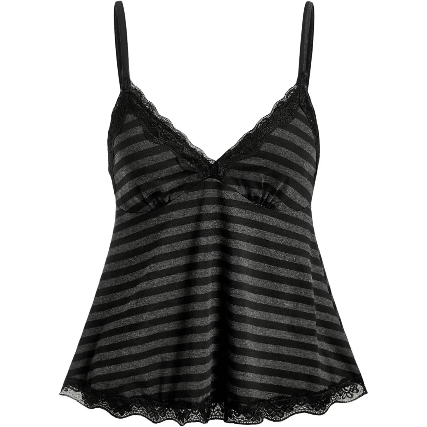 Women’s Y2K Lace Cami, Striped Spaghetti Strap Babydoll Tank, Cute Sleeveless Going Out Shirt for Summer Casual Wear