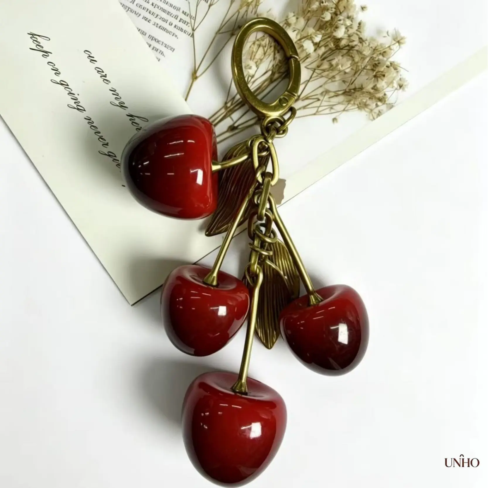 Women's Anti-Oxidation Hollow Frame Cherry Flower Metal Keychain Pendant - Romantic Accessories, Exquisite Floral Bag Charm, Daily Carry Small Gift, Factory-Direct Wholesale Fashion Jewelry (Cross-Border Retail & Dropshipping Ready Stock), Metal Alloy