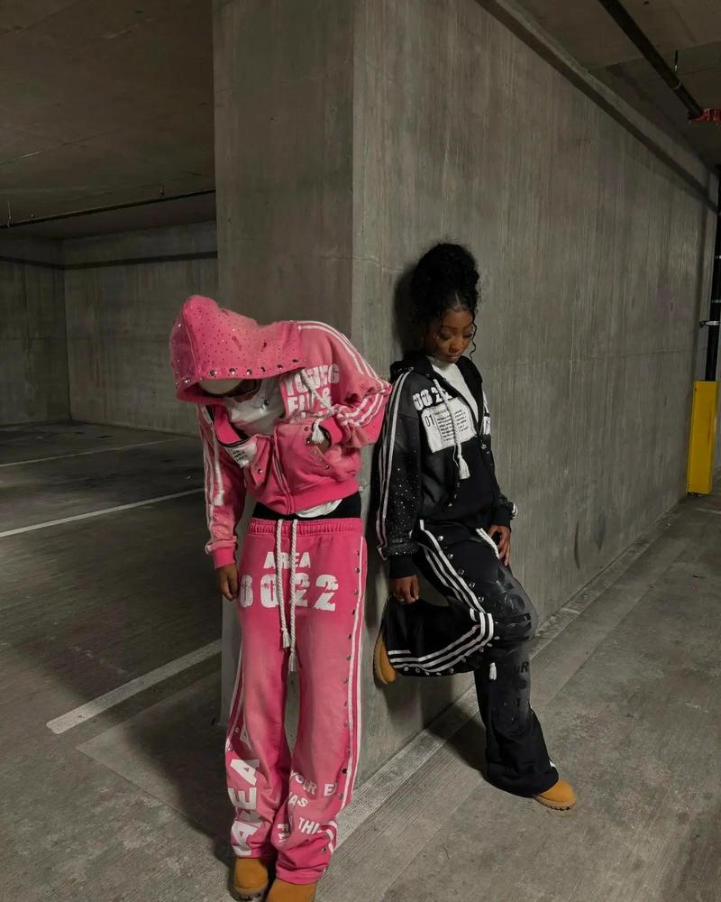 Men's Hoodies America Vintage Sequins Rhinestone Embroidery Zipper Hoodie Men Women Punk Gothic Stripe Patchwork Trendy Sweatshirt