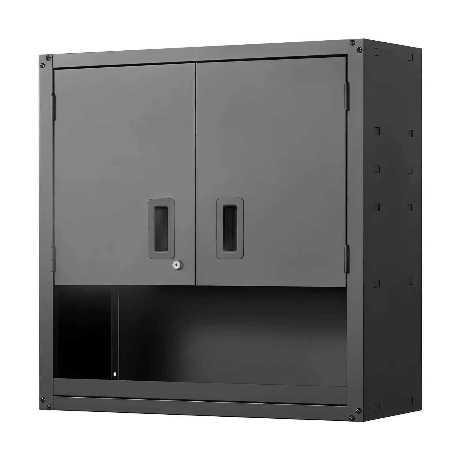 Metal Wall Cabinet, 30W x 12.01D x 30H Inch, Steel Floating Hanging Storage Cabinet with Locking Doors and Adjustable Shelf for Garage, Basement, Kitchen, Warehouse Assembly Required, Black
