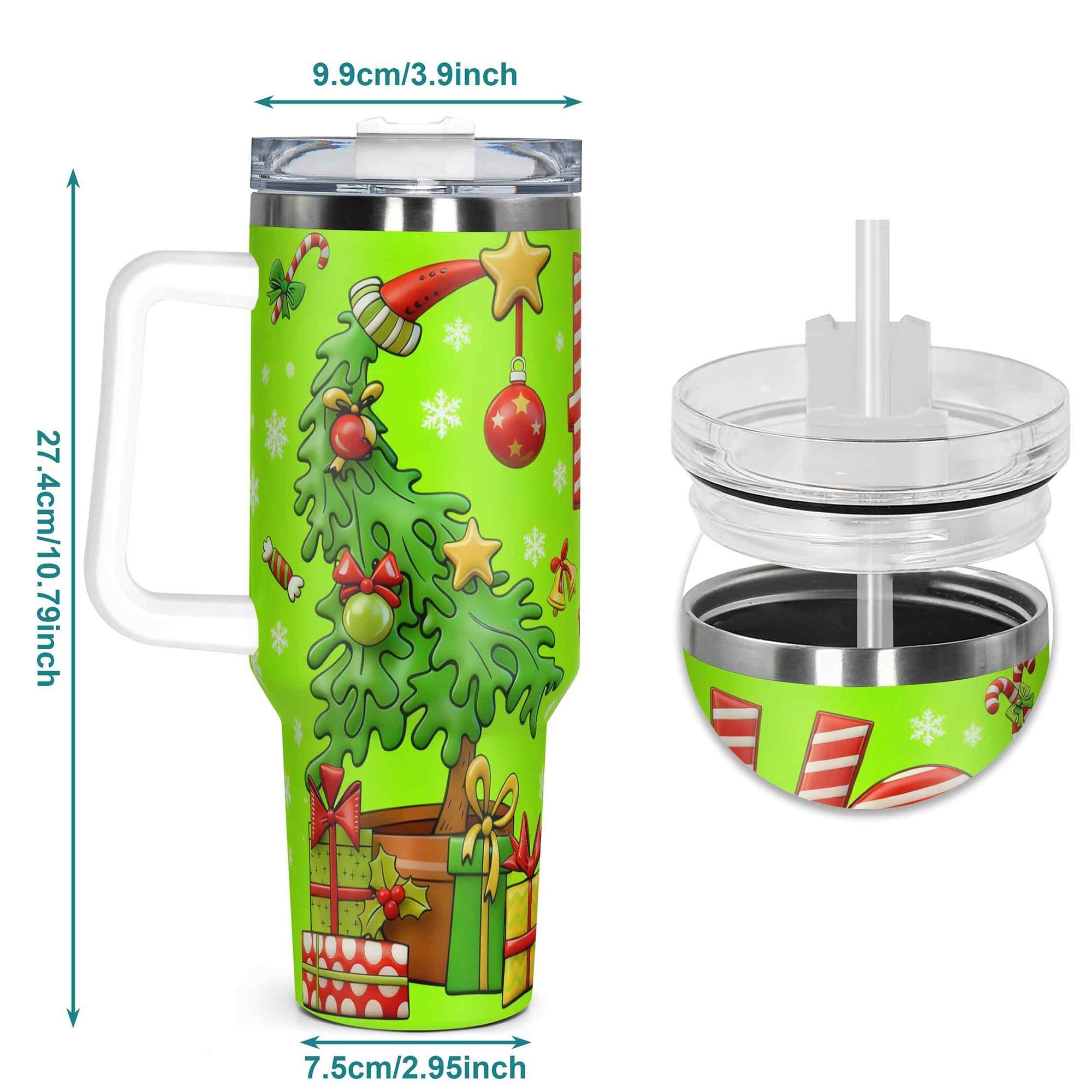 1pc, Christmas Cup 40oz Stainless Steel Vacuum Insulated Tumbler Green Christmas Funny Print  Stainless Steel Bottle Christmas Gifts, For Dad Son Women Mom Sisters Teacher Coworker Friend Brother