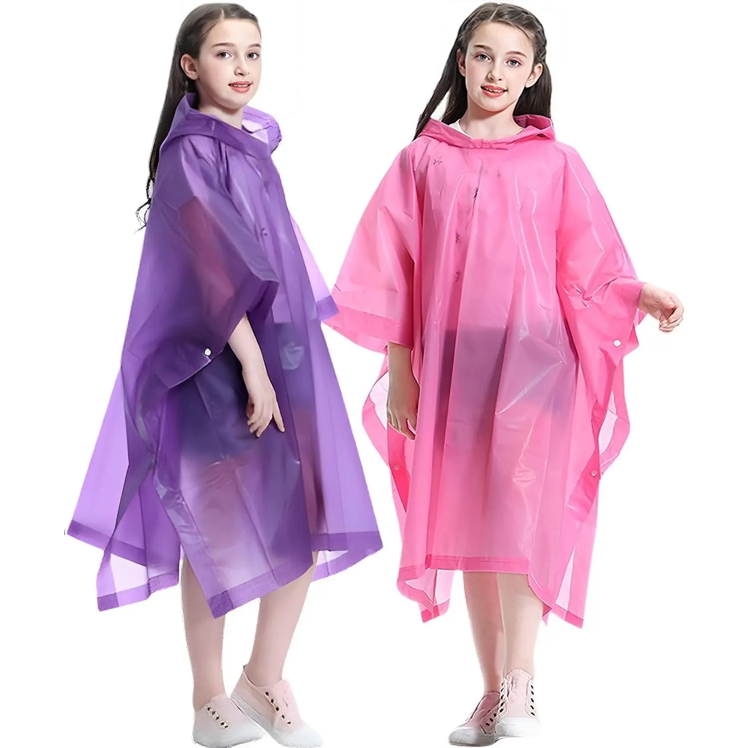 Raincoats Ponchos for Kids, 2 Pack Emergency Rain Jacket with Hood for Boys Girls Disney Travel Outdoors