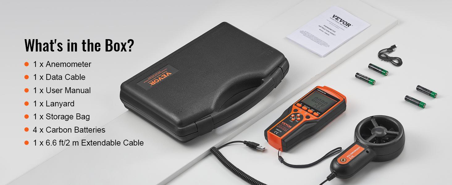 VEVOR Split Handheld Anemometer, 14-140, Digital Wind Speed CFM Meter Gauge with LED Backlight Screen, Measures Wind Velocity Temperature Air Flow, for Sailing Surfing Flying HVAC