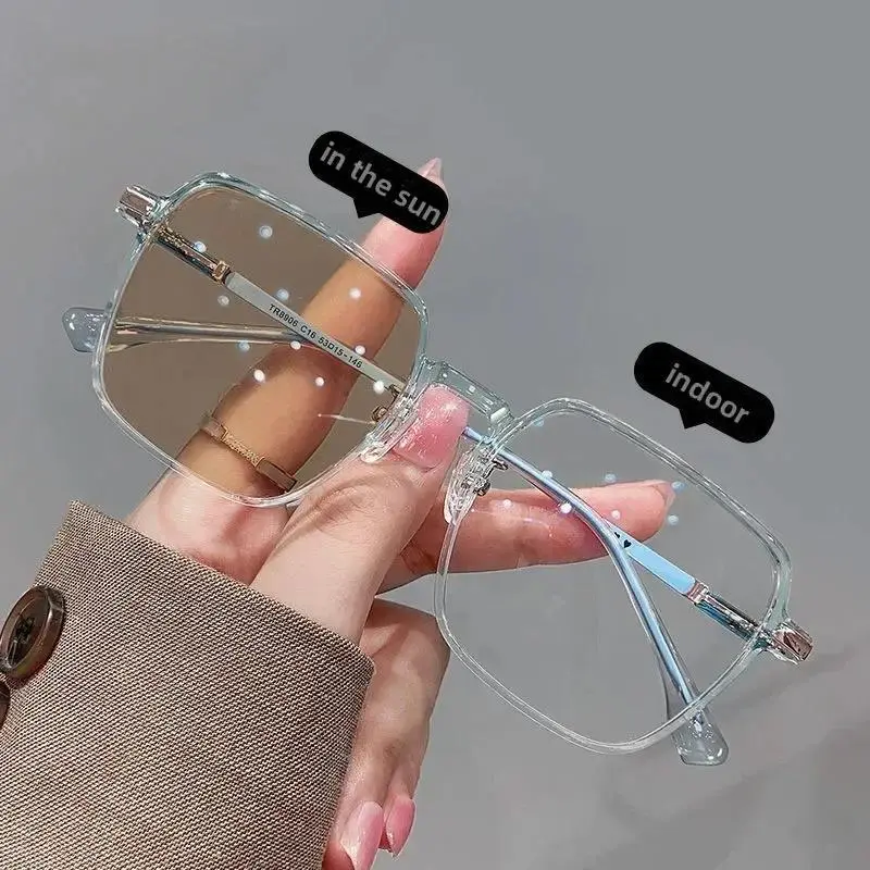 Photochromic Myopia Glasses for Unisex Casual Wear, Modern Full-Rim Frames with Anti-UV Lenses, Myopic Range 0 to -6.0, Fashion, Uv Protection Lens, Myopia 0-6D, Uv Resistant