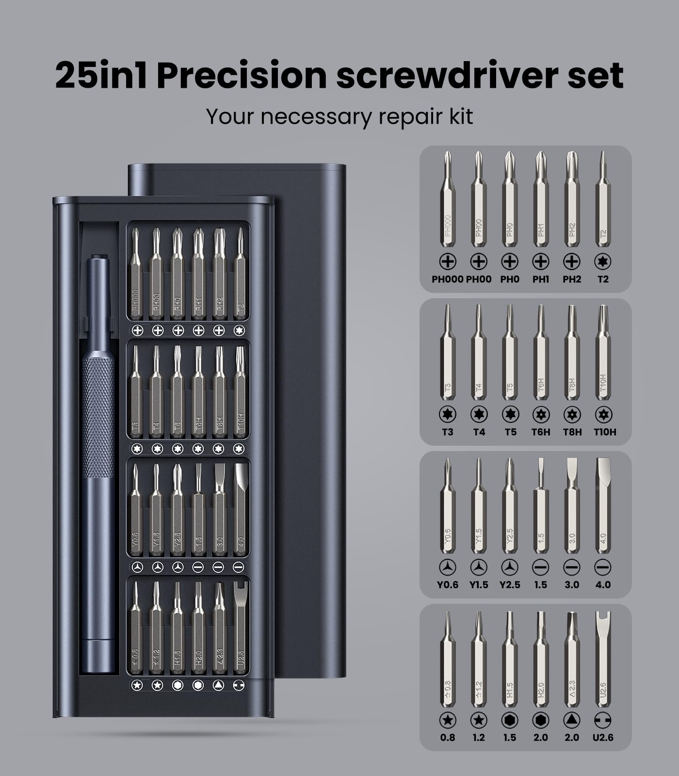 24 in 1 Precision Screwdriver Set, Multifunctional Repair Tool with Storage Box, Durable Plastic Screwdriver Set for Phone & Tablet Disassembly