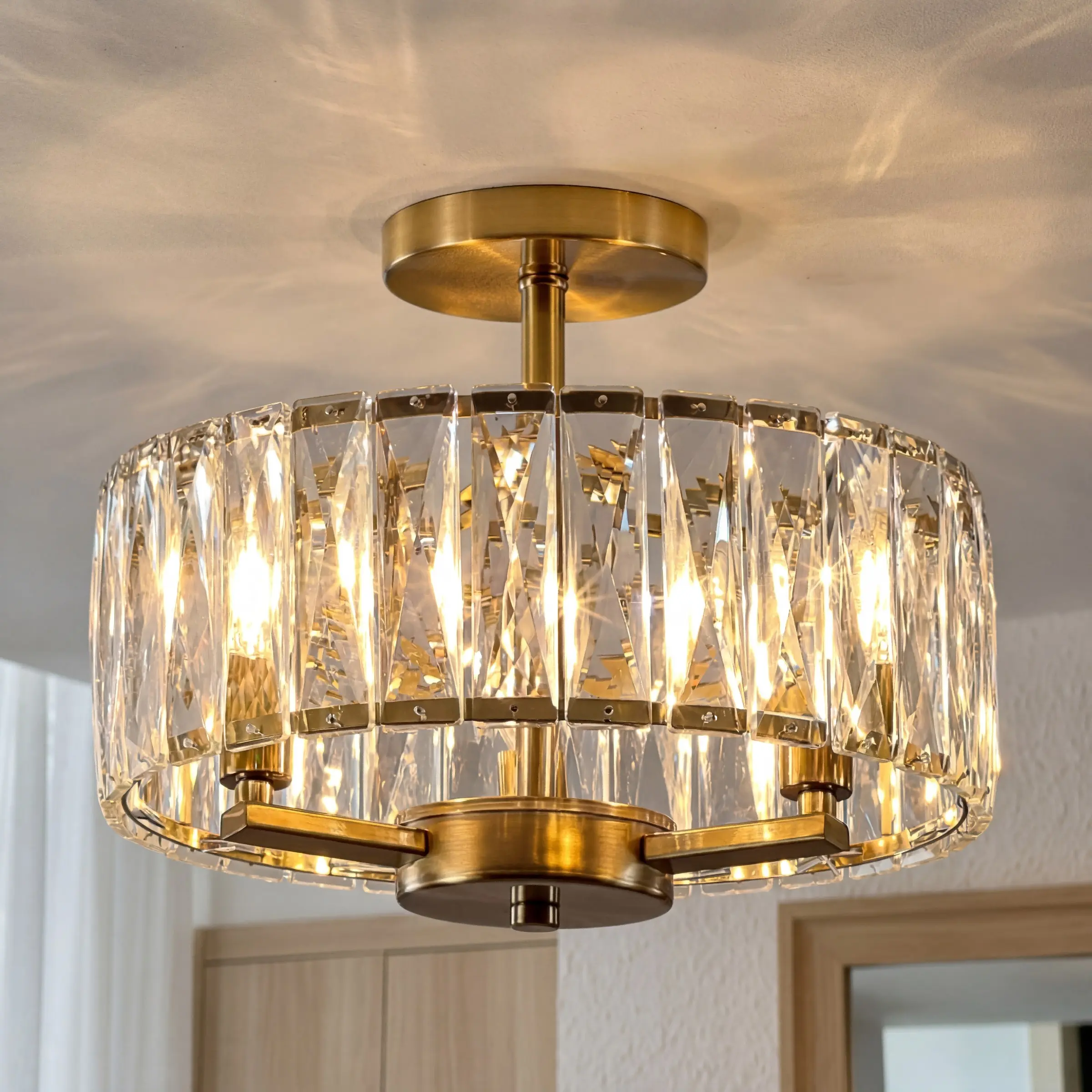 Modern Bronze Round Crystal Ceiling Light 12.5 In E14 Socket (Bulb Not Included) for Entrance, Living Room, Bedroom, Hallway, and Dining Room - Versatile Multi-Scene Lighting Fixture