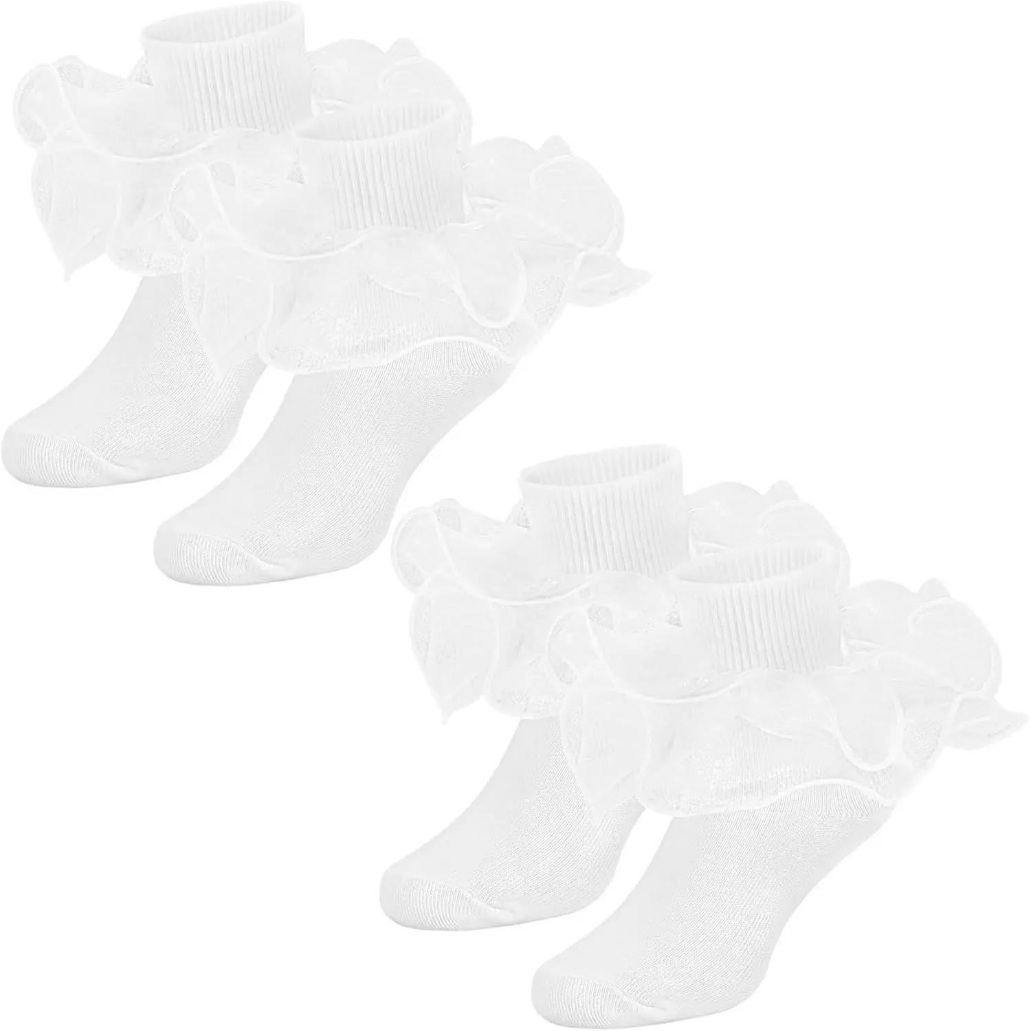 Girls Ruffle Socks 2-10 Years Toddler Lace Frilly Dress Tutu Socks | 2 Ways To Wear, Big Fluffy Ruffles, Soft Cotton Stretch Fit for School, Cute for Birthday Easter Pageant Photos Church OutfitGift